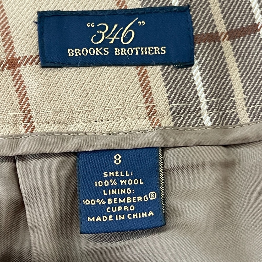 Brooks Brothers 346 Wool Pleated Skirt Womens 8 Tan Plaid Preppy Academia - Picture 2 of 8